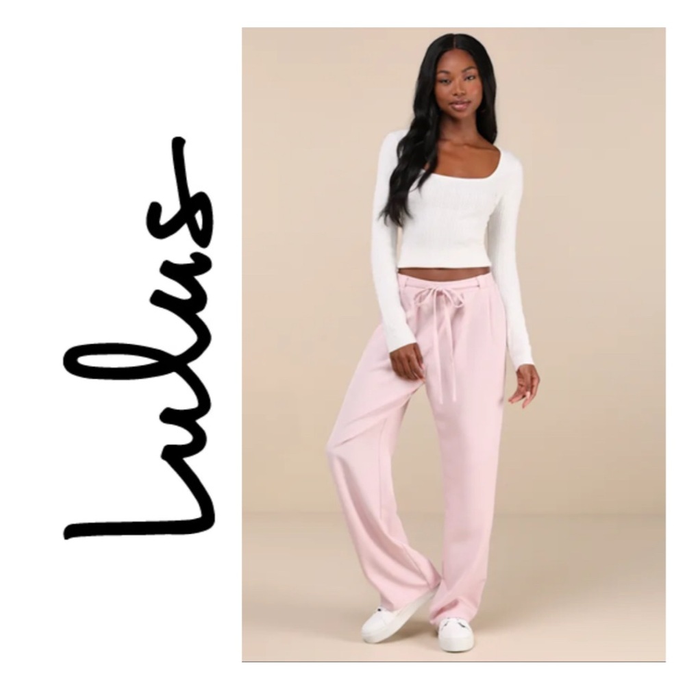 Lulu's Women's Pink Twill Wide-Leg Pants